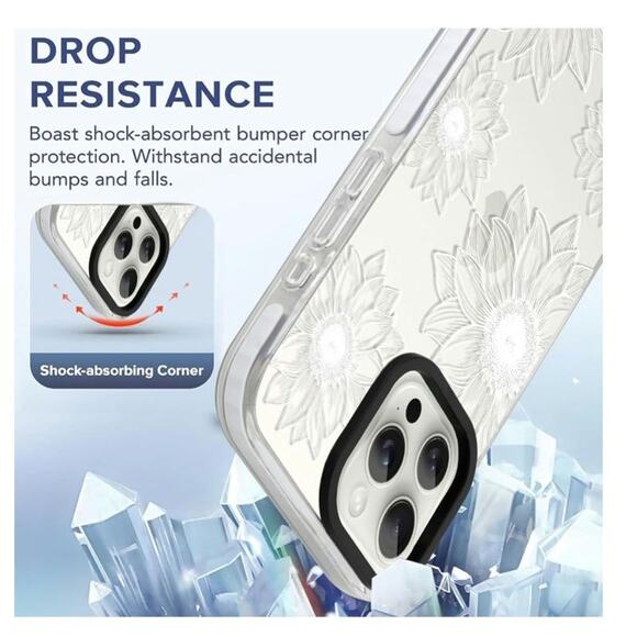 iPhone 16 Pro Max Cute Clear Sunflower Shockproof Protective Slim White S1 - Picture 5 of 8